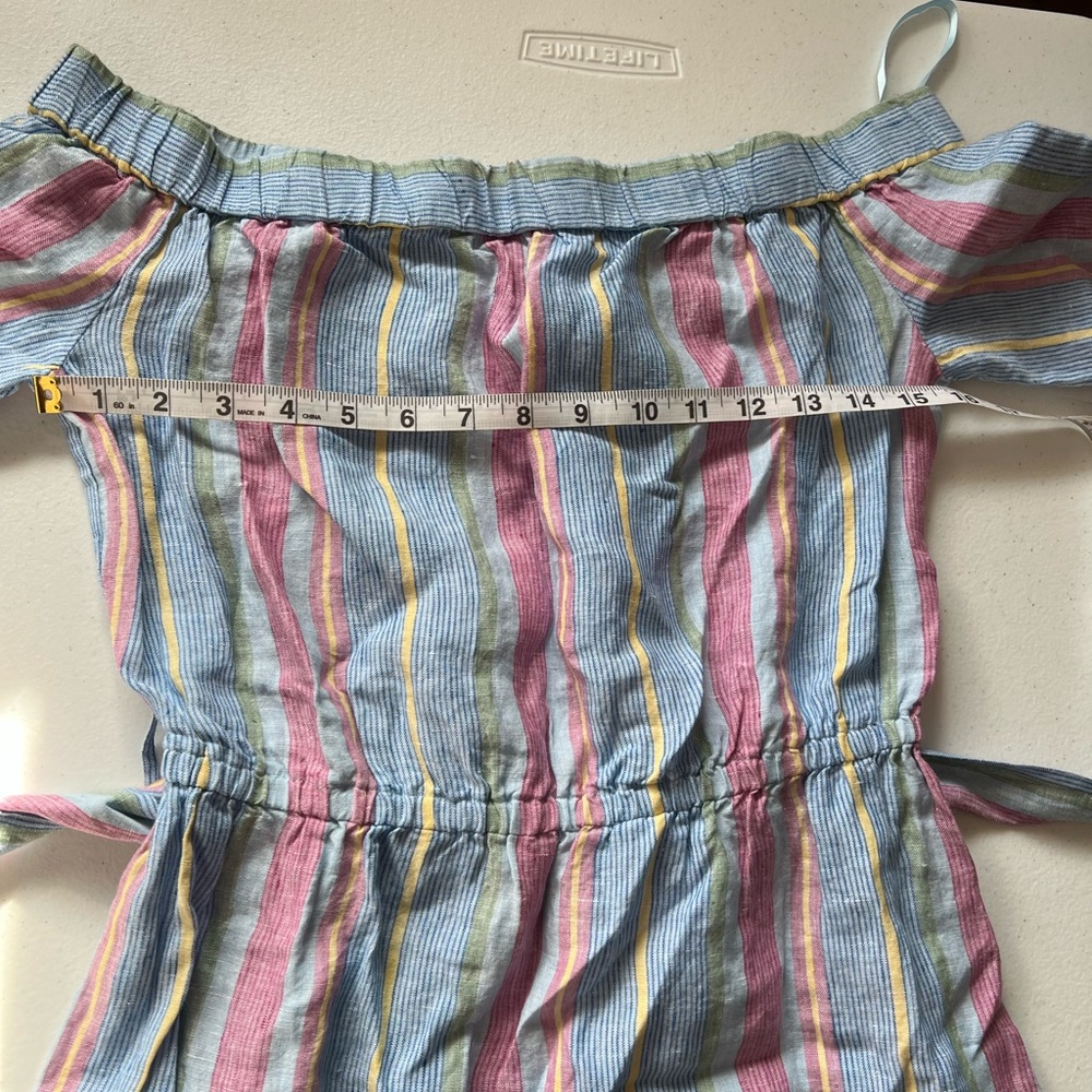 FRAME Women’s Off-Shoulder Striped Belted Linen Pastel Dress Size XS - Picture 11 of 11